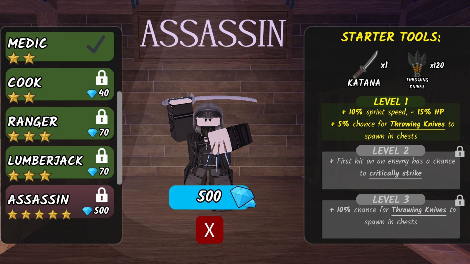 The Assassin Class in 99 Nights in the Forest (Image via Roblox)
